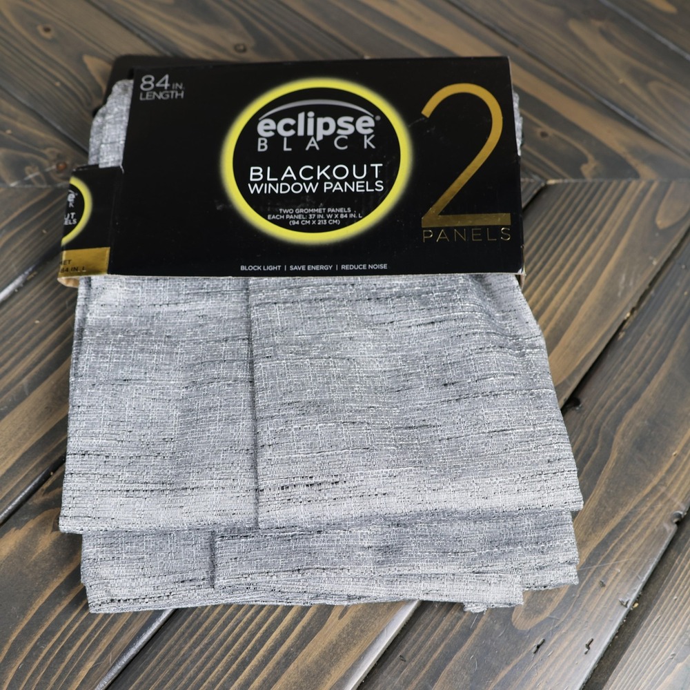 Eclipse Black Blackout Window Panels Curtains 2pk Grommet 37x84 Noise Reducing